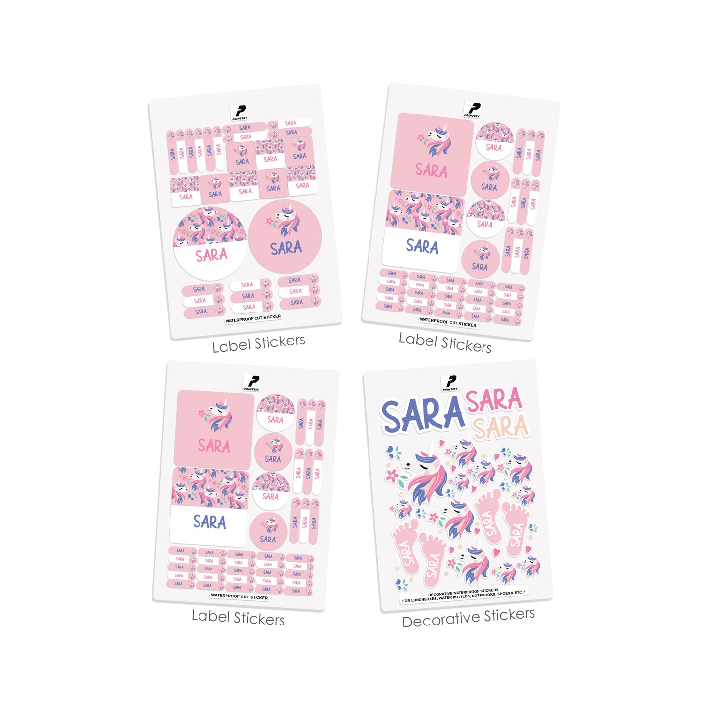 School Label Stickers Pack D090 - Unicorn