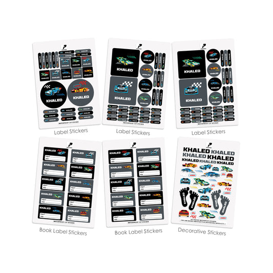 School Label Stickers Pack D139 - Race Car
