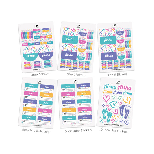 School Label Stickers Pack D163 - Heart Pattern
