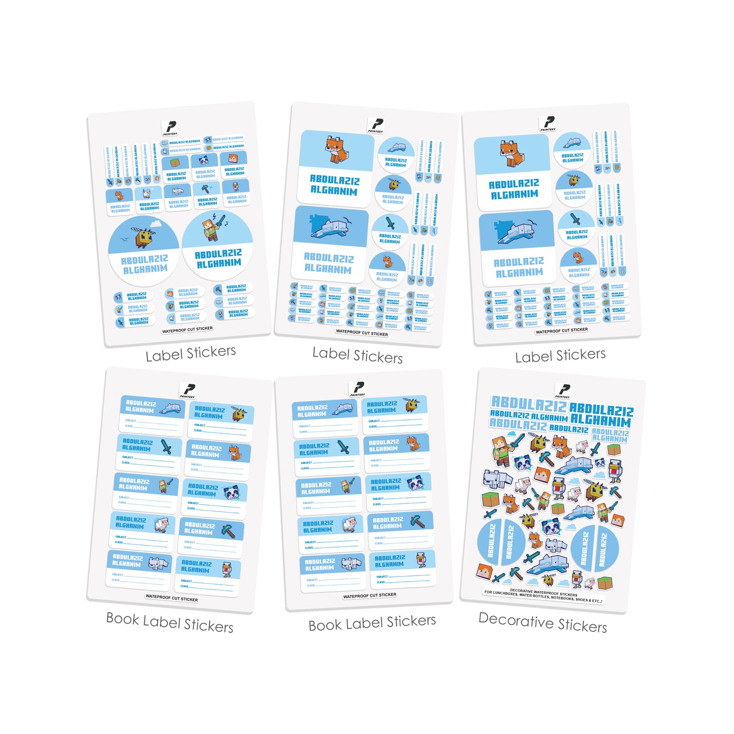 School Label Stickers Pack D181 - Minecraft