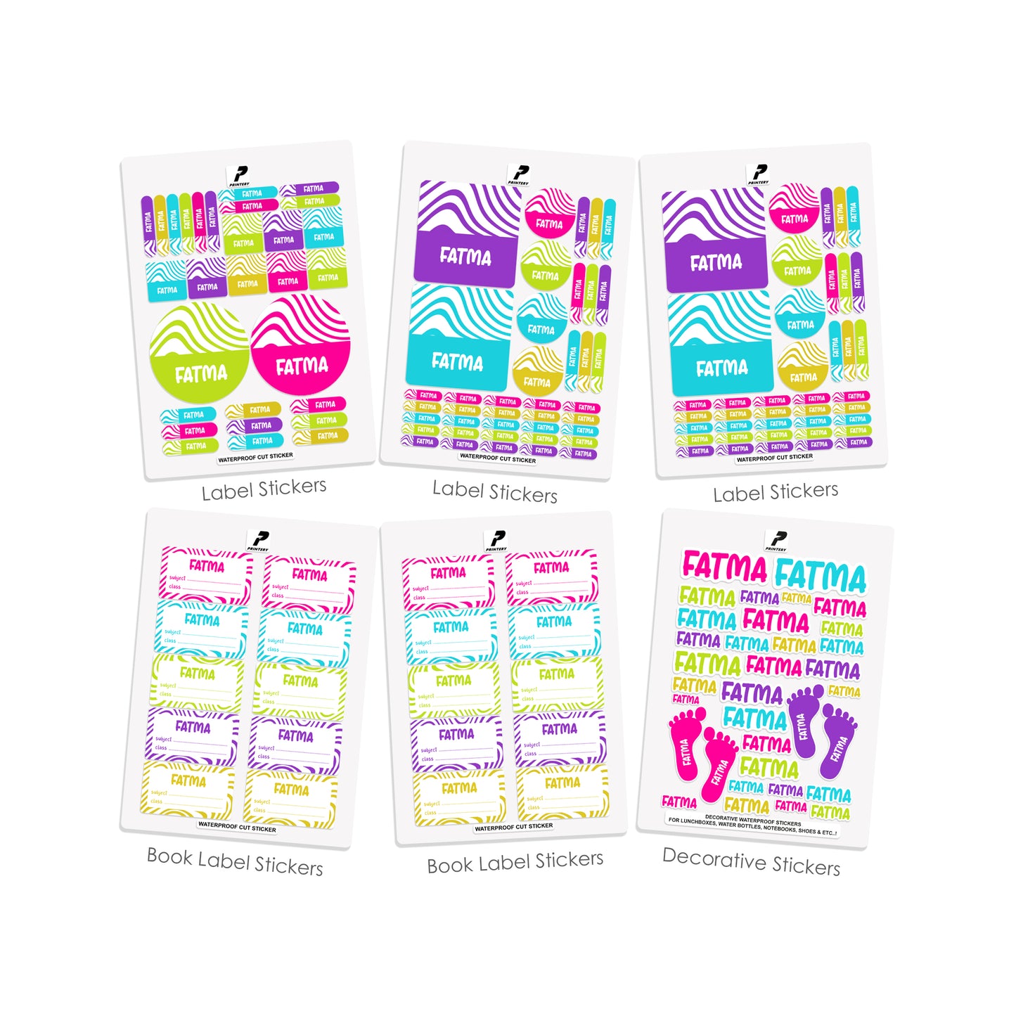 School Label Stickers Pack D145 - Bright Wave Pattern
