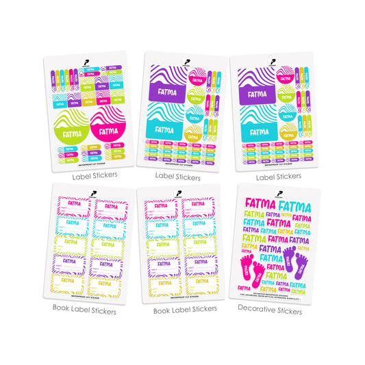 School Label Stickers Pack D145 - Bright Wave Pattern