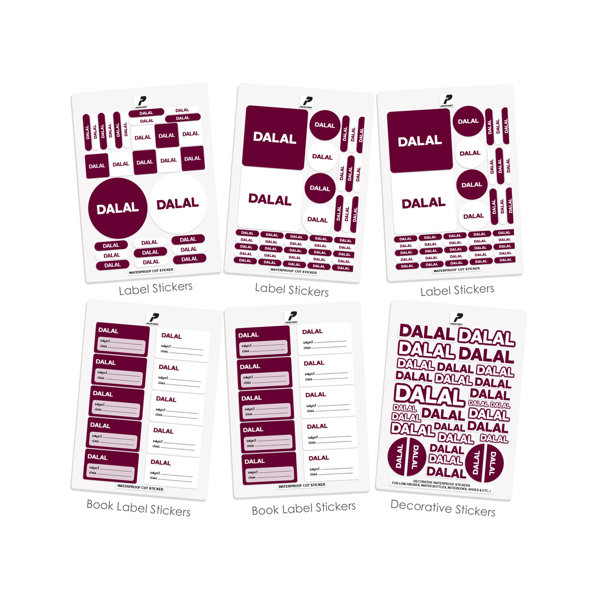 School Label Stickers Pack D186 - Burgundy