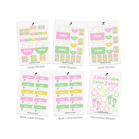School Label Stickers Pack D162 - Flower Pattern