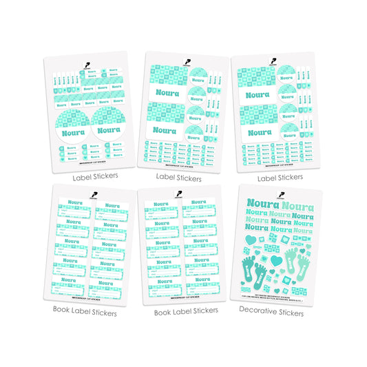 School Label Stickers Pack D154 - Mint Color Heart