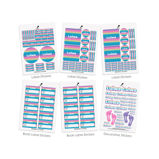 School Label Stickers Pack D156 - Color Stripes