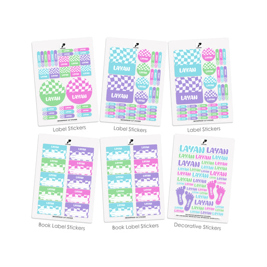 School Label Stickers Pack D148 - Retro Check Pattern