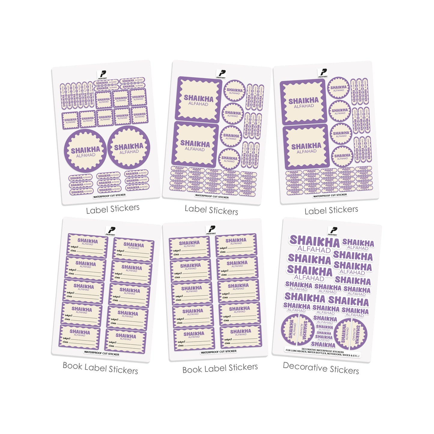 School Label Stickers Pack D170 - Purple