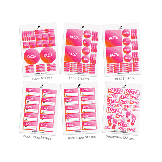School Label Stickers Pack D165 - Pink Retro Waves