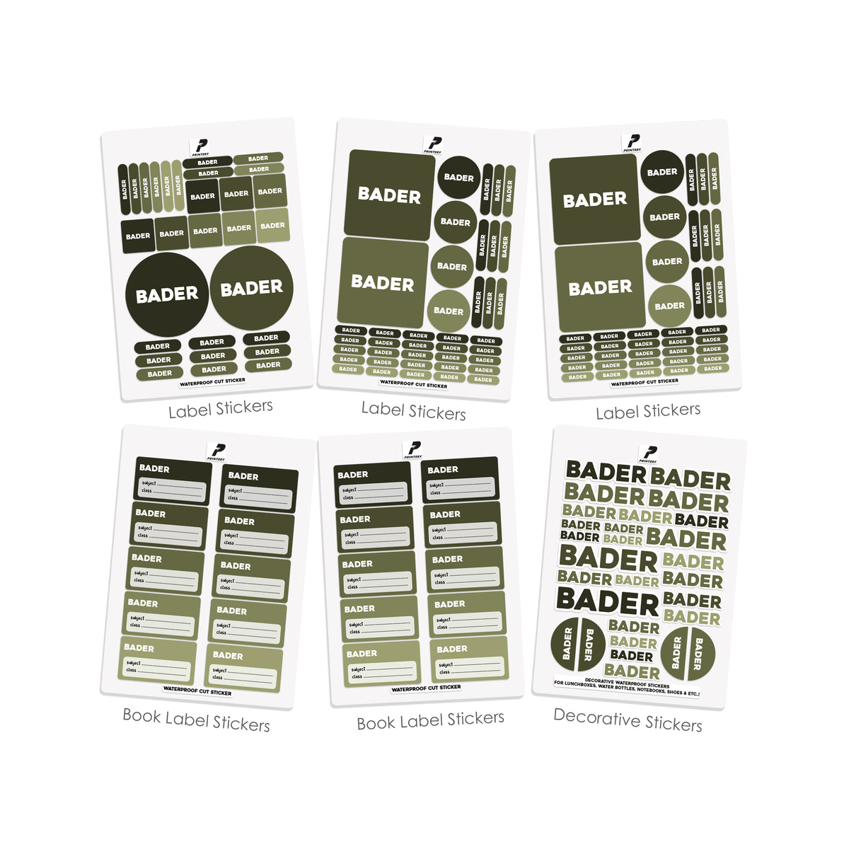 School Label Stickers Pack D188 - Olive