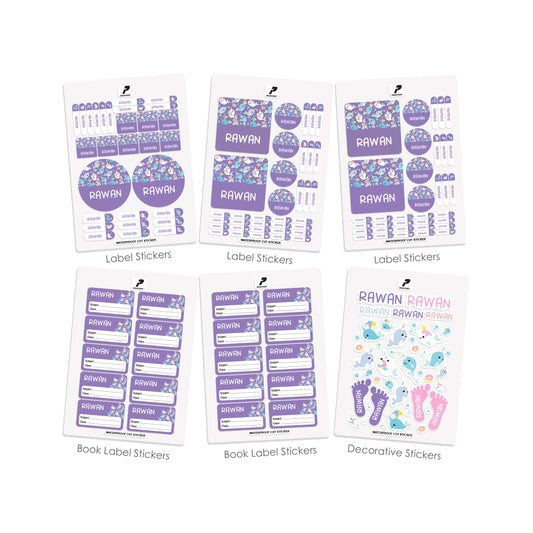 School Label Stickers Pack D161 - Purple Fish