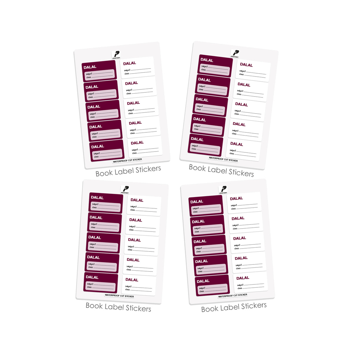 School Label Stickers Pack D186 - Burgundy