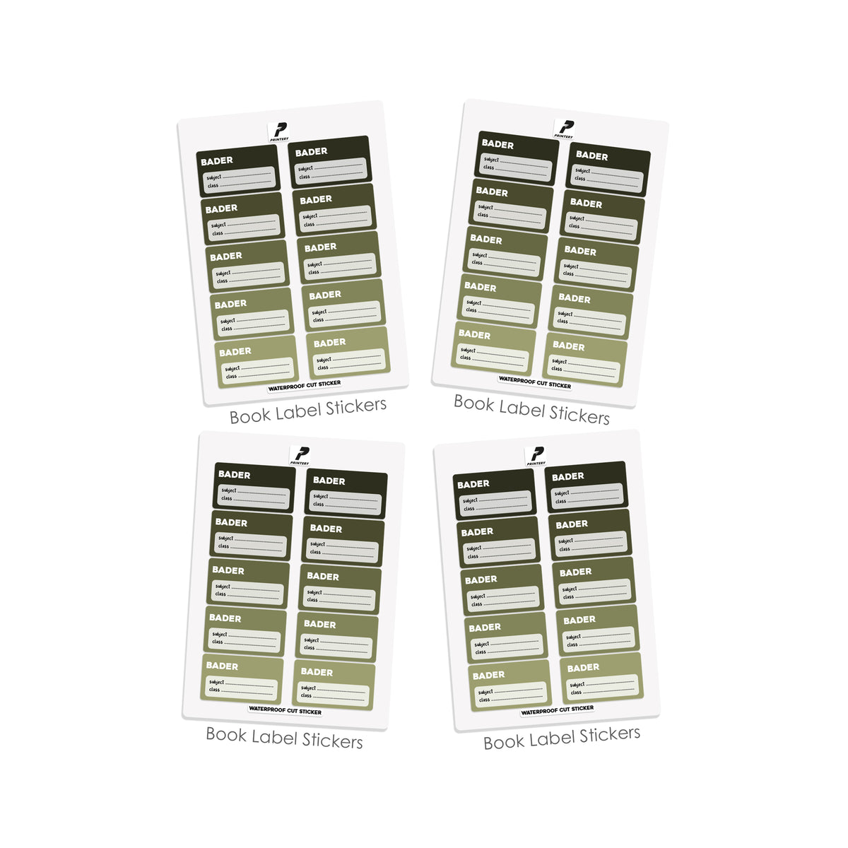 School Label Stickers Pack D188 - Olive