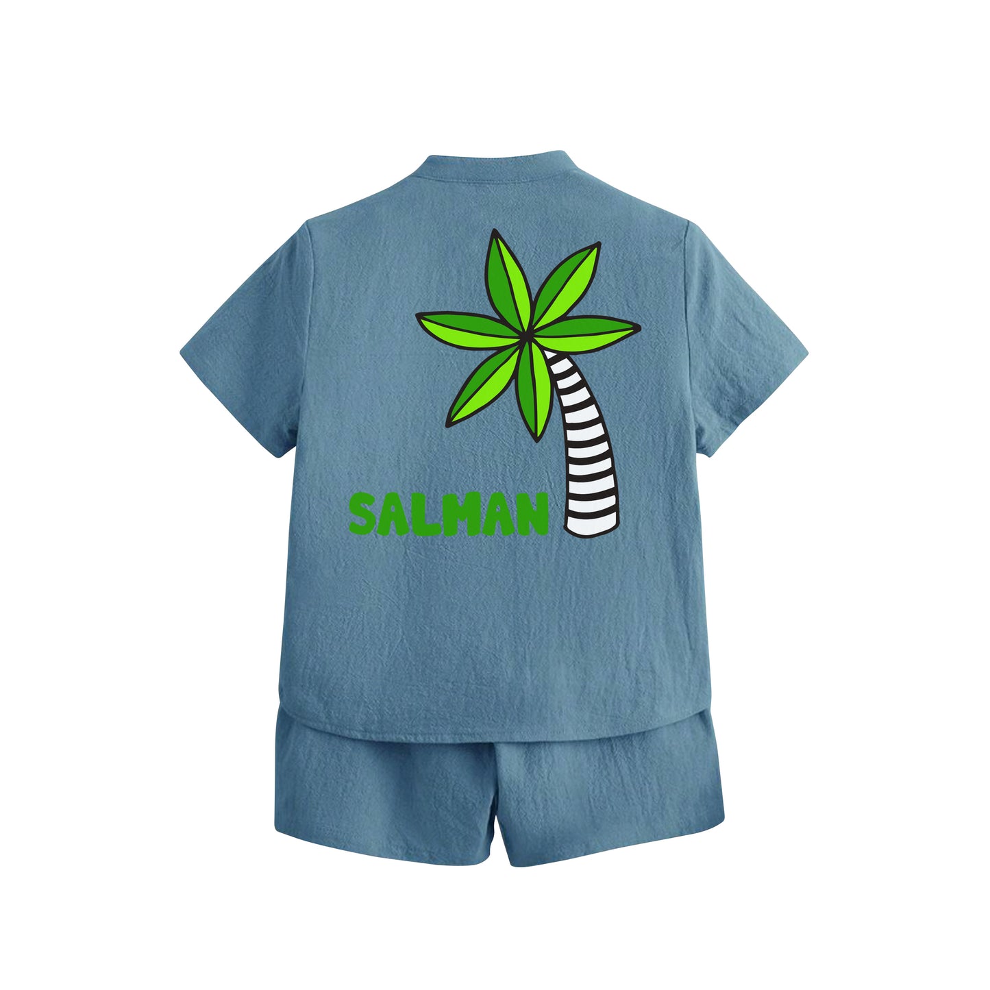 Light Blue Summer Shirt Set Palm Tree