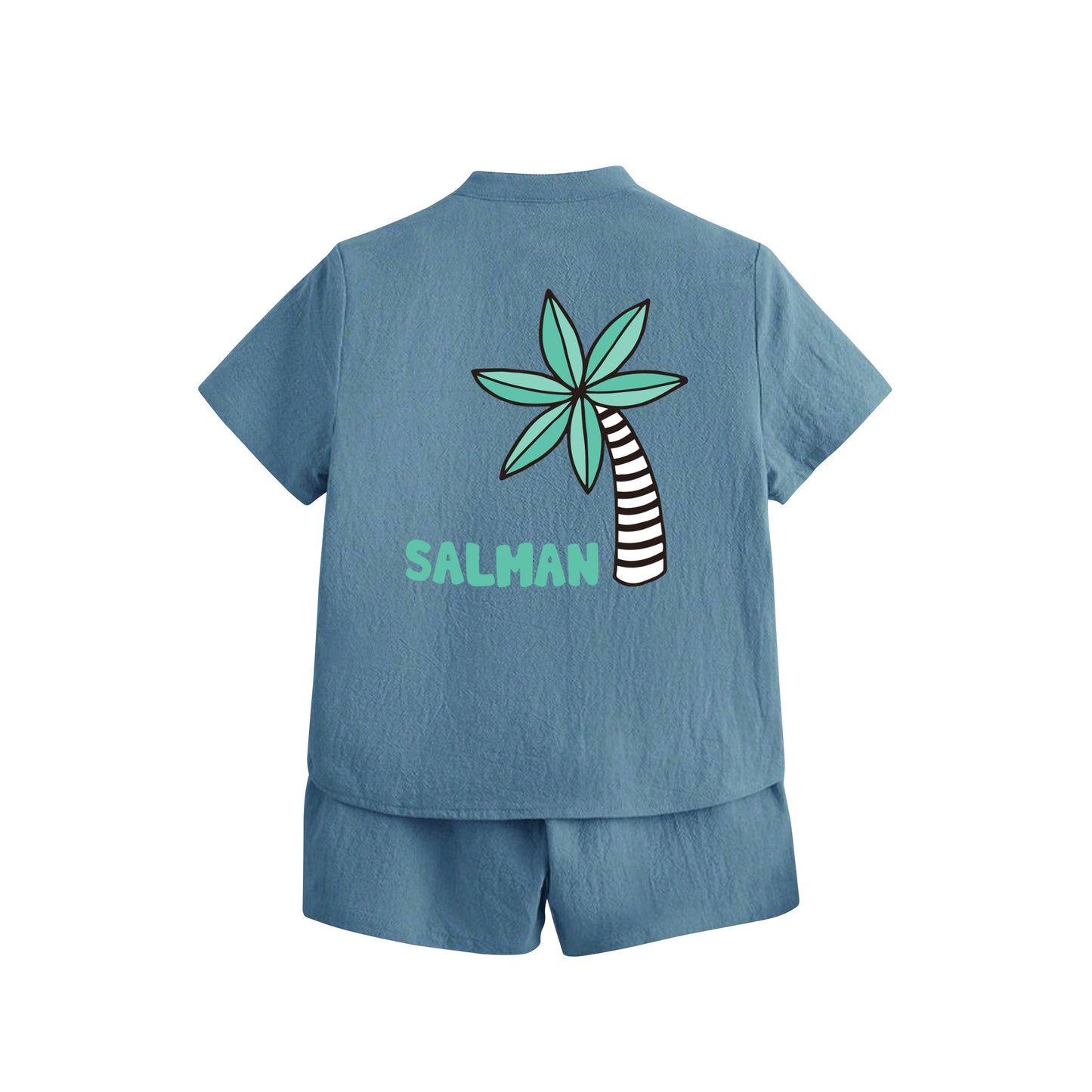 Light Blue Summer Shirt Set Palm Tree