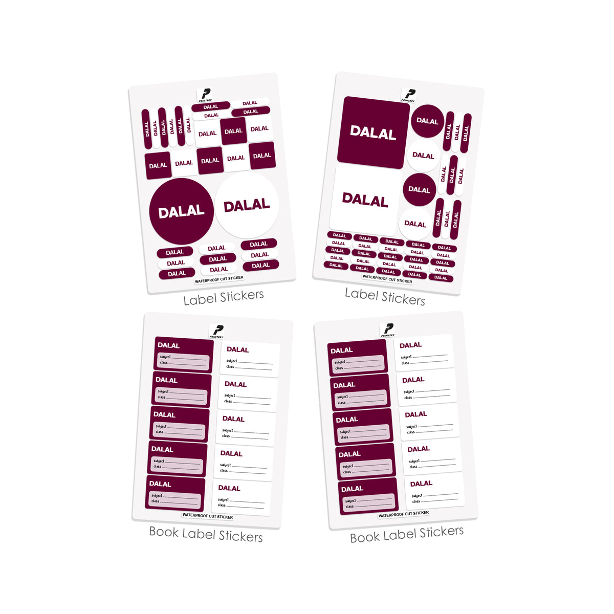 School Label Stickers Pack D186 - Burgundy