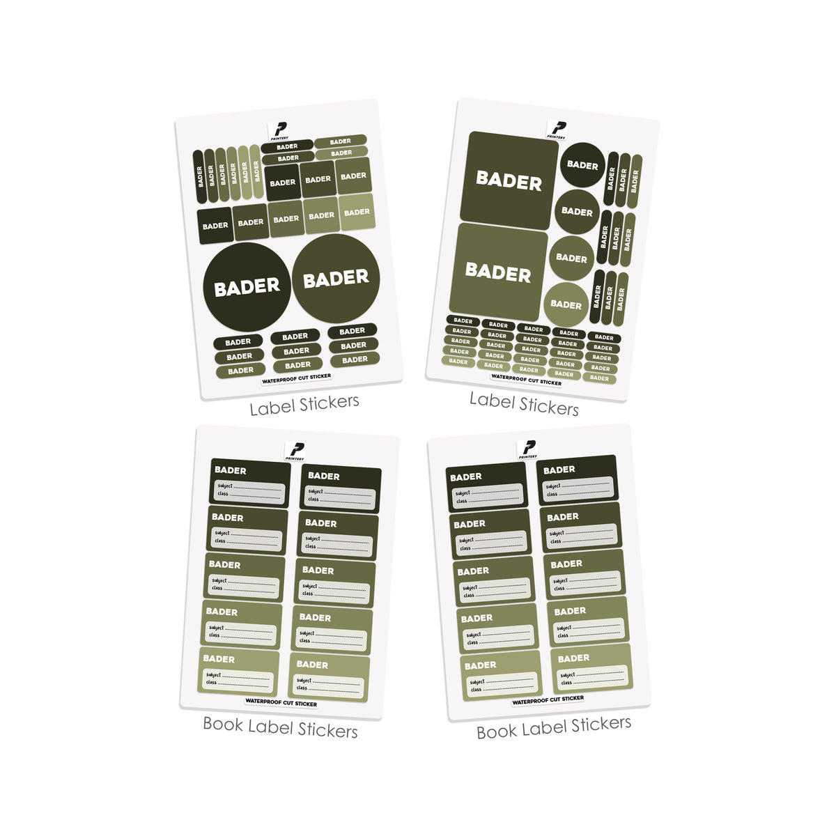 School Label Stickers Pack D188 - Olive
