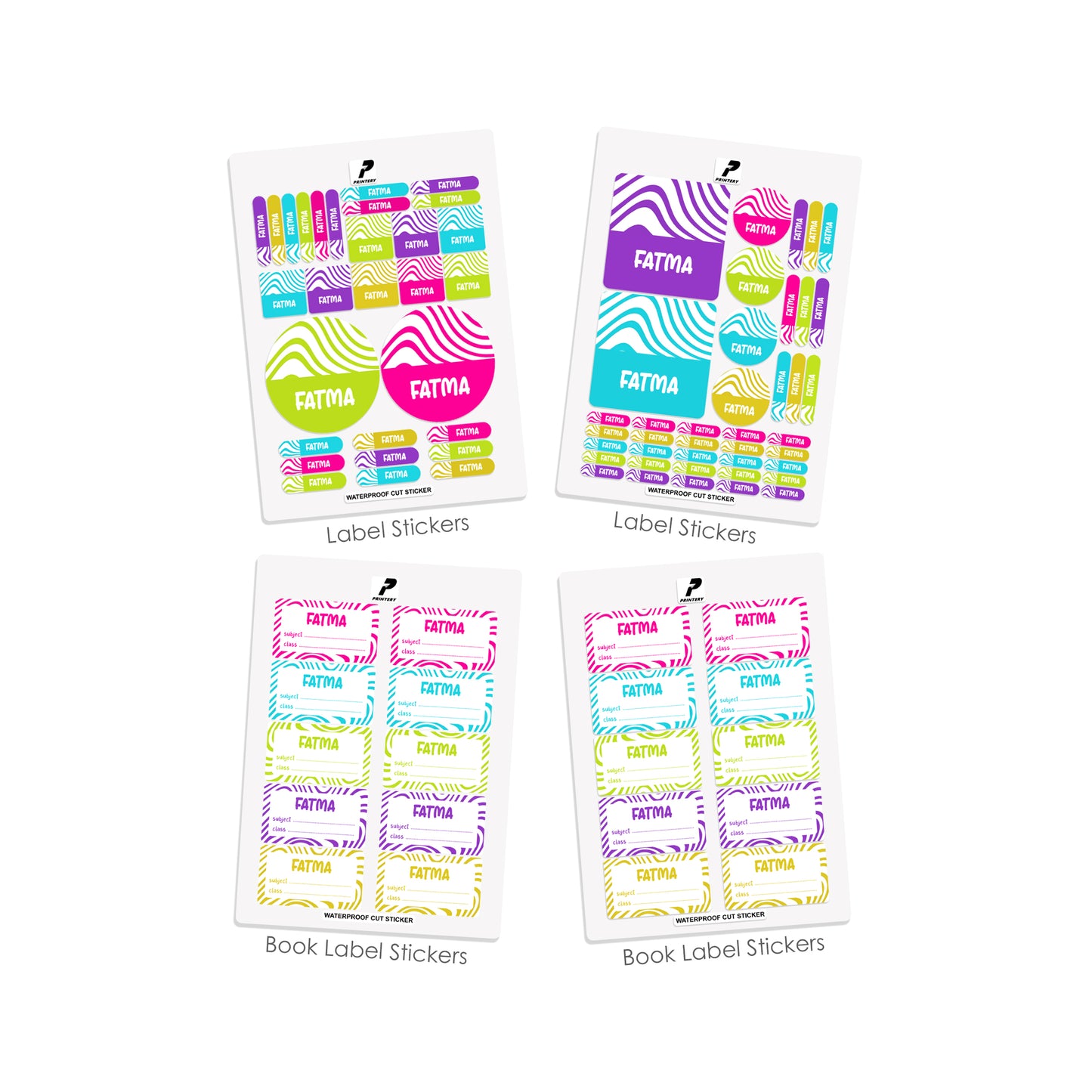 School Label Stickers Pack D145 - Bright Wave Pattern