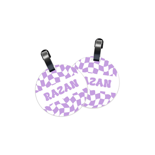 School Tags D147 - Purple Retro Check Pattern