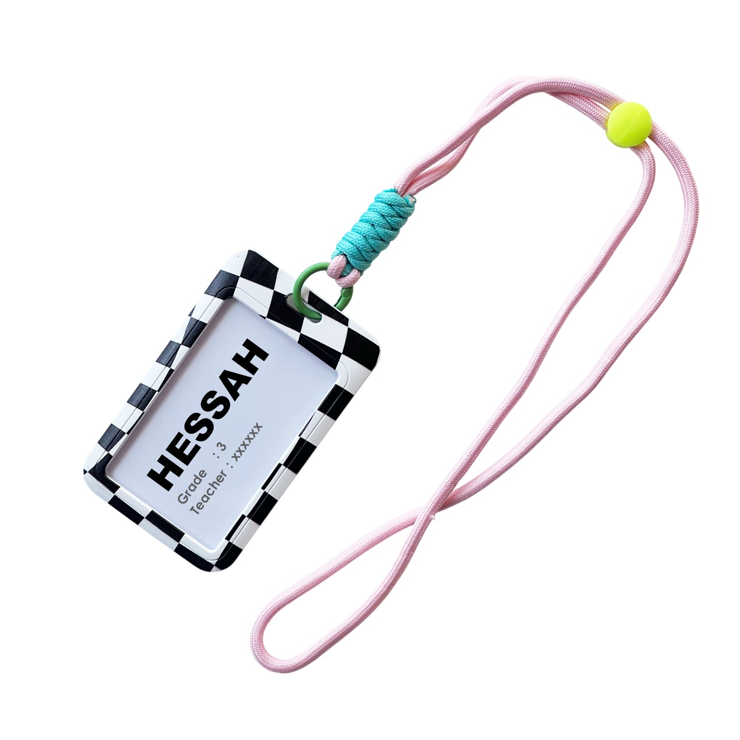 School ID Holder Tag Pink Square B&W