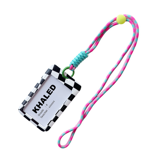 School ID Holder Tag Multicolor Square B&W