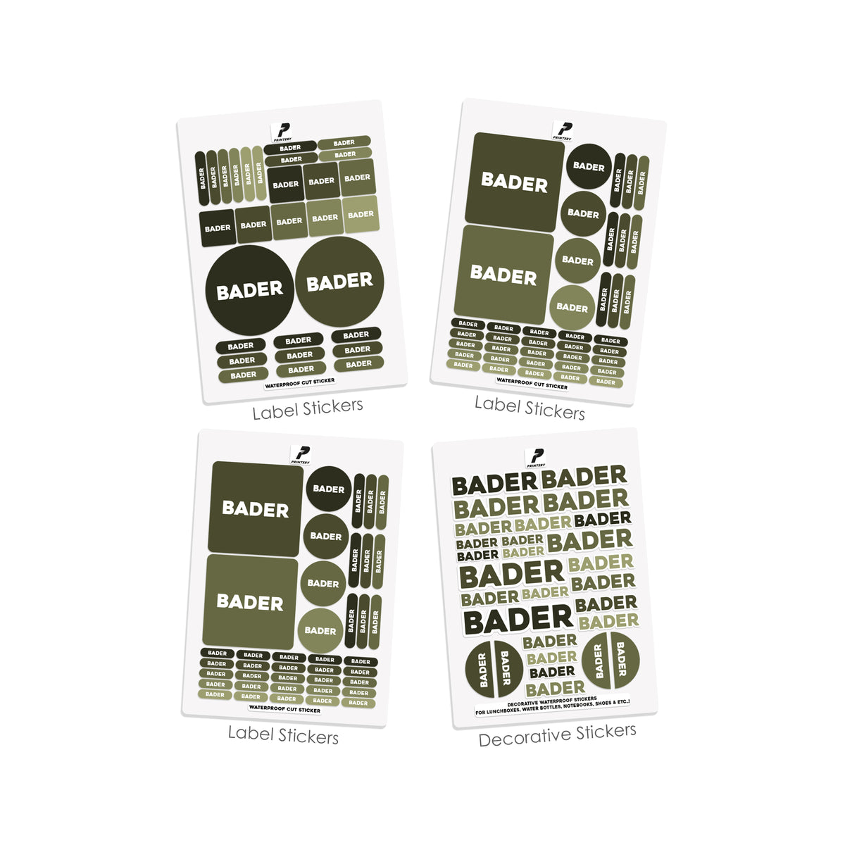 School Label Stickers Pack D188 - Olive