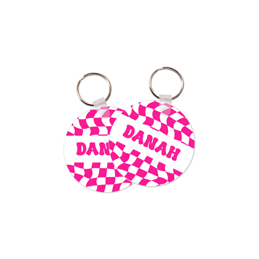 School Tags D146 - Pink Retro Check Pattern